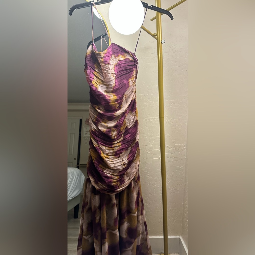 Chelsea28 Purple and Cream Strapless Ruched Bodycon Dress